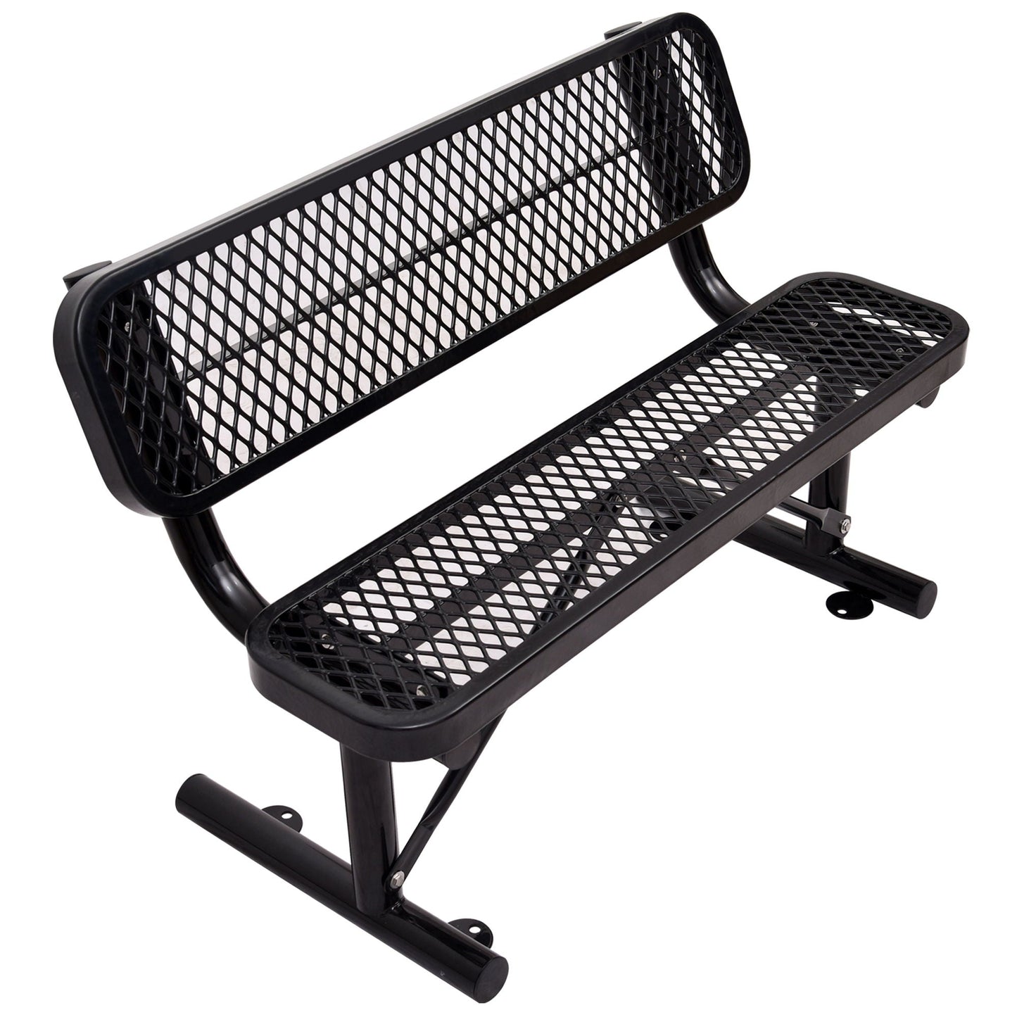 6' outdoor steel bench with backrest, black powder-coated mesh seating by HouseOfZazla on Tampa Home & Garden Store