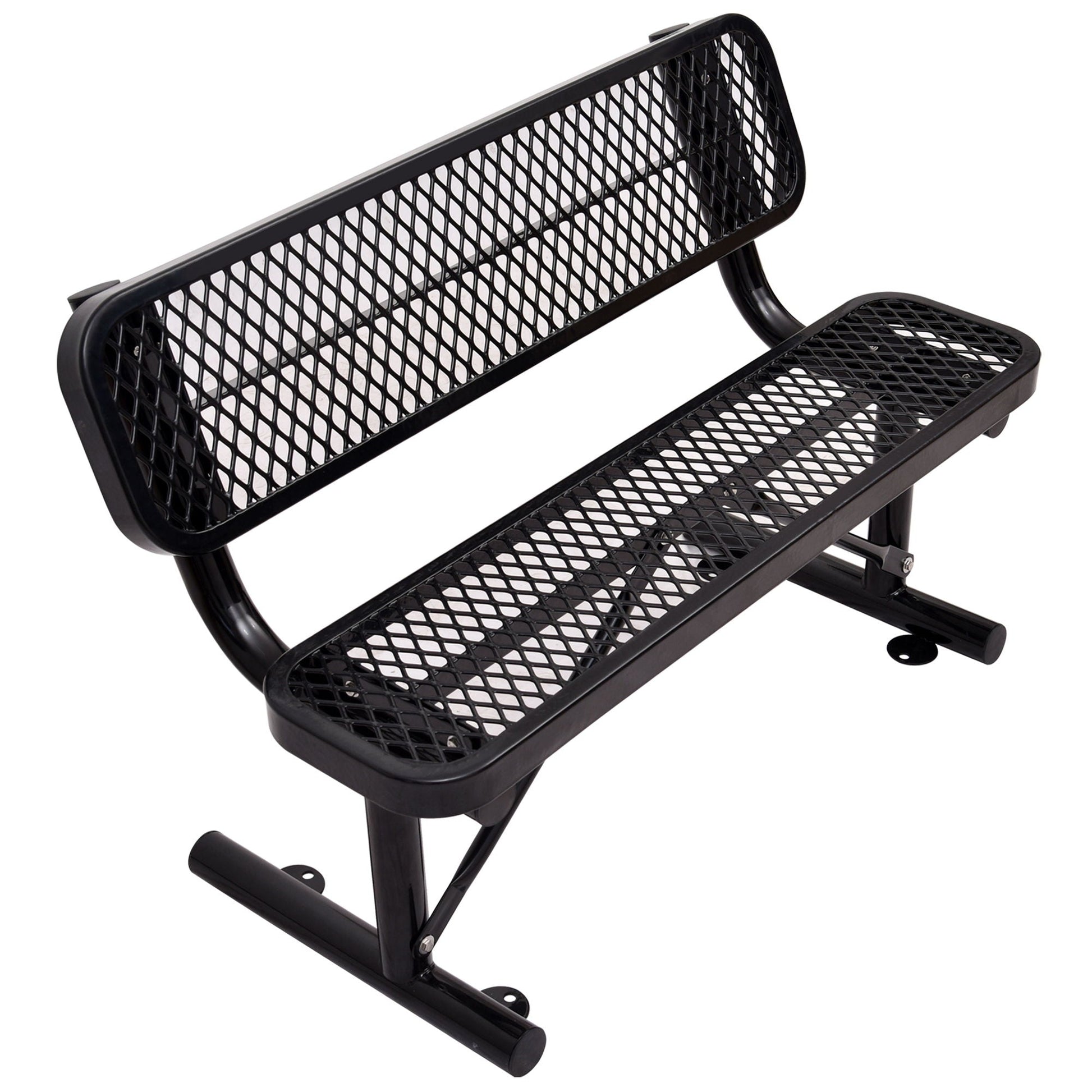 6' outdoor steel bench with backrest, black powder-coated mesh seating by HouseOfZazla on Tampa Home & Garden Store
