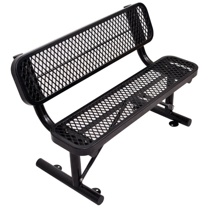 6' outdoor steel bench with backrest, black powder-coated mesh seating by HouseOfZazla on Tampa Home & Garden Store