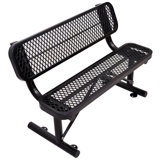 6' outdoor steel bench with backrest, black powder-coated mesh seating by HouseOfZazla on Tampa Home & Garden Store
