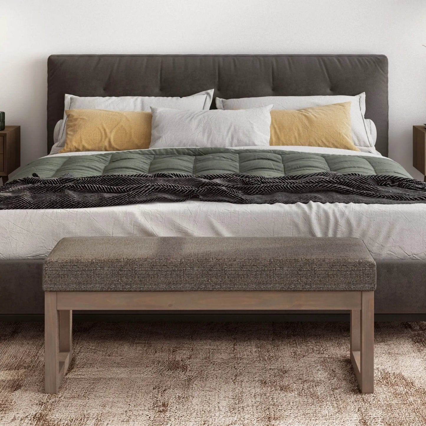 Milltown Upholstered Ottoman Bench With Driftwood