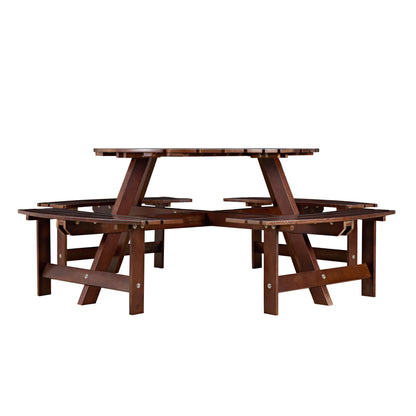 Outdoor 8-person round picnic table with built-in benches in brown wood HouseOfZazla on Tampa Home & Garden Store