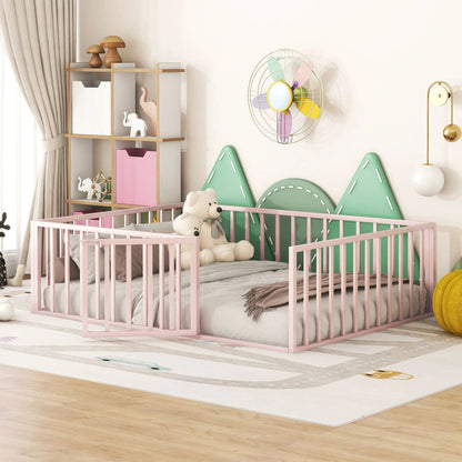Metal Floor Bed Frame With Fence And Door pink metal kids bed Unique Piece Furniture on Tampa Home & Garden Store