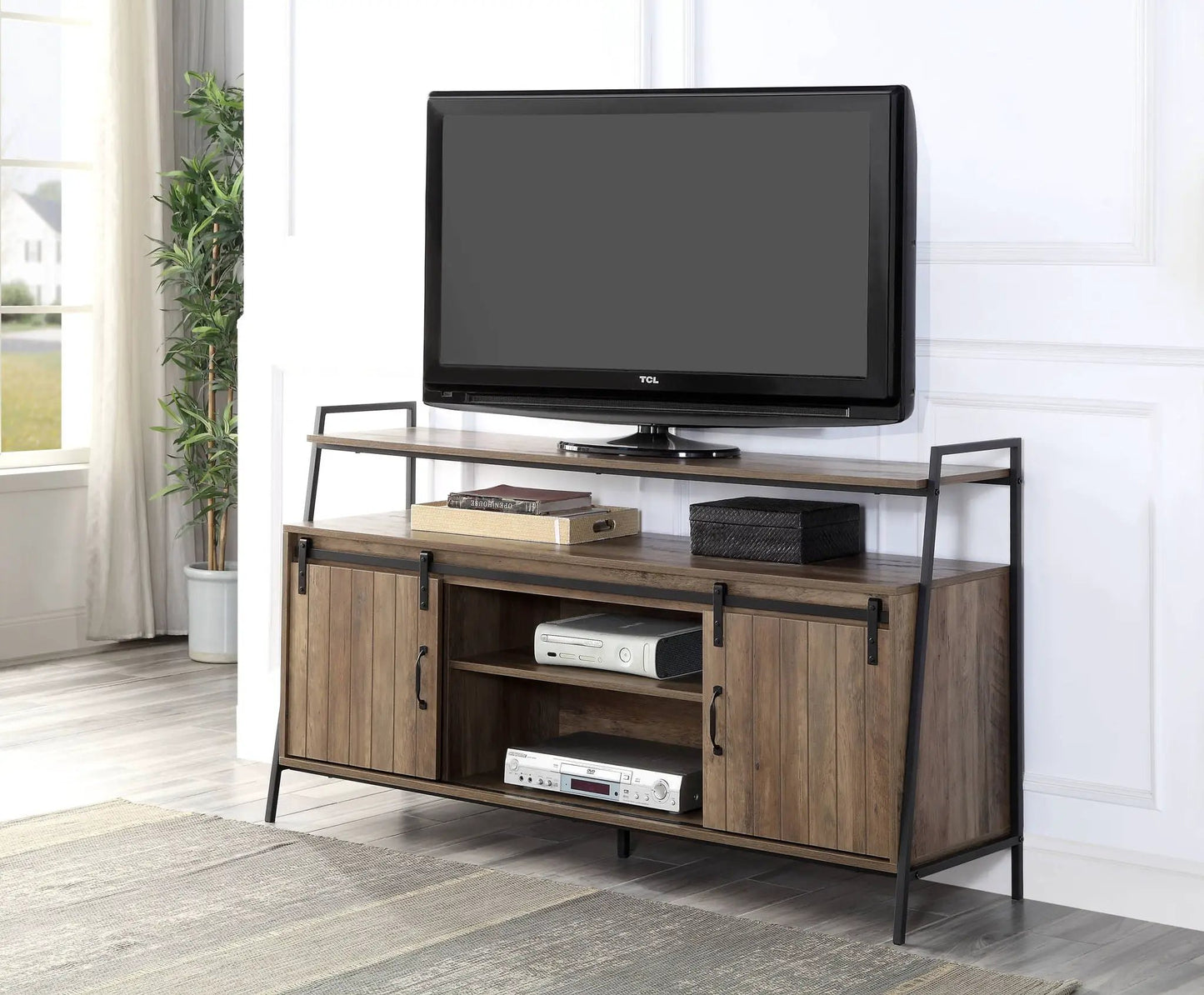 Rashawn Rustic TV Stand Oak Console Media Center