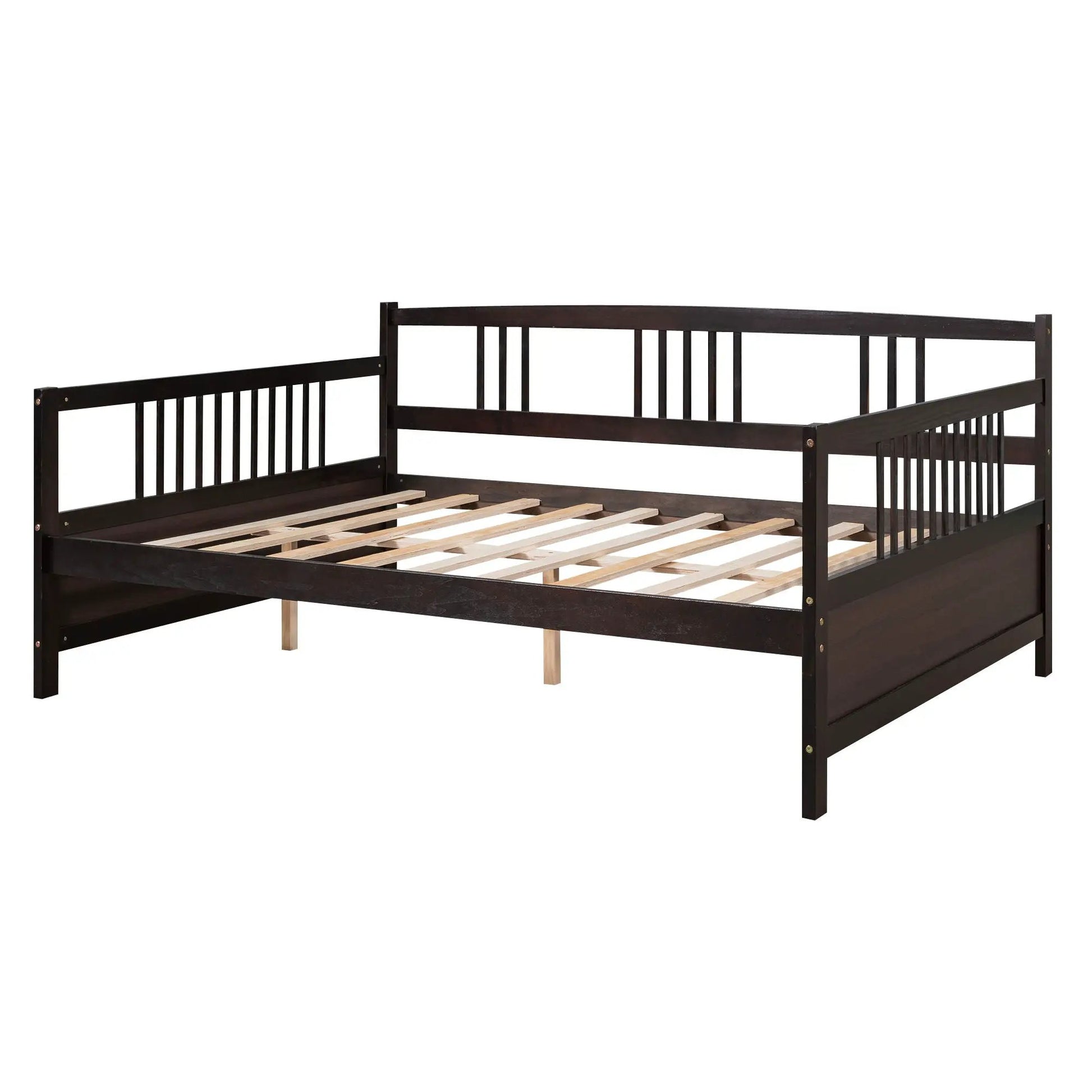 Multifunctional Modern Daybed frame in dark espresso wood with slatted base and guard rails on Tampa Home & Garden Store