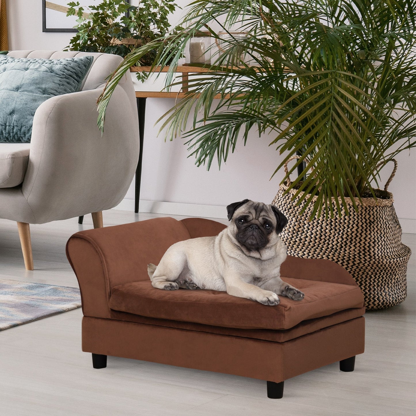 PawHut Luxury Fancy Dog Bed for Small Dogs with Hidden Storage brown fabric, cozy pet bed on Tampa Home & Garden Store