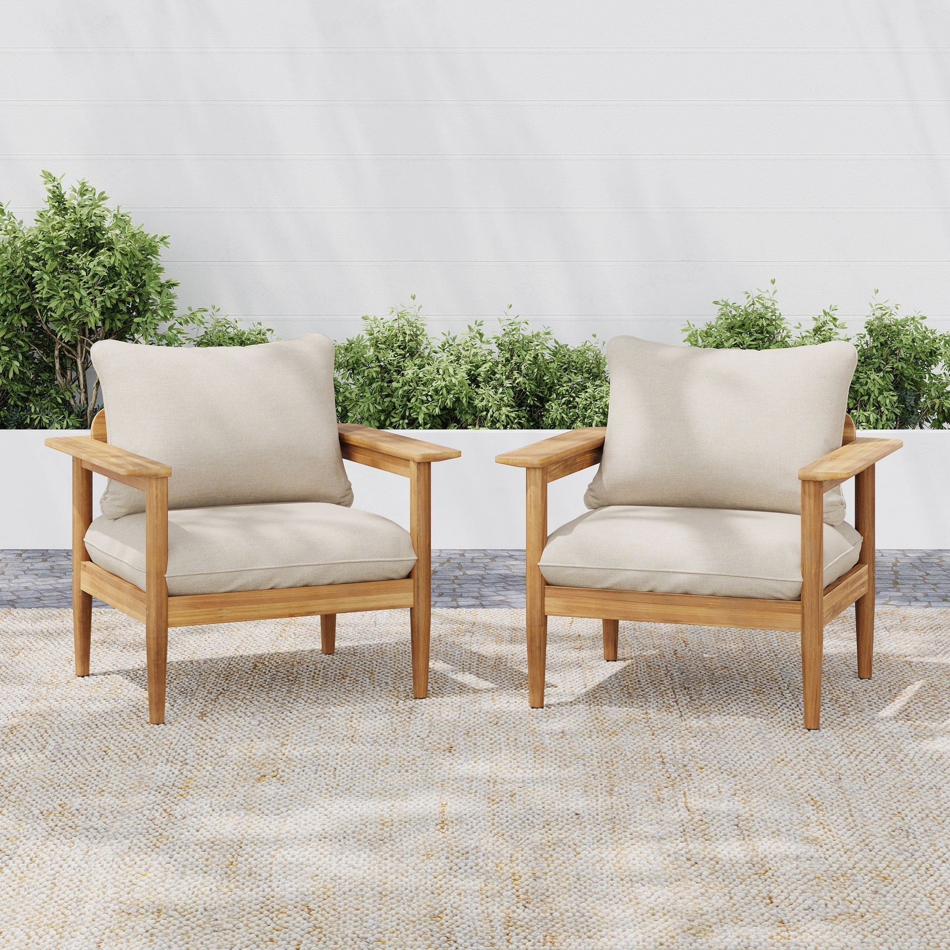 Terassi Outdoor Lounge Chair Set of 2 beige cushions with light teak frames by HouseOfZazla on Tampa Home & Garden Store