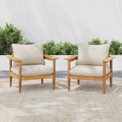Terassi Outdoor Lounge Chair Set of 2 beige cushions with light teak frames by HouseOfZazla on Tampa Home & Garden Store
