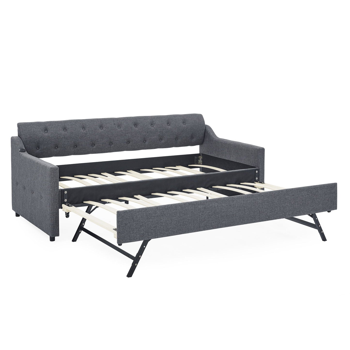 Upholstered Daybed With Trundle and Usb Armrest