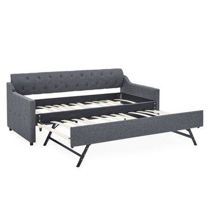 Upholstered Daybed With Trundle and Usb Armrest
