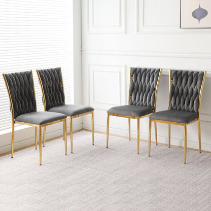 Dining chair set by HouseOfZazla in grey velvet with plated gold legs, six chairs on Tampa Home & Garden Store