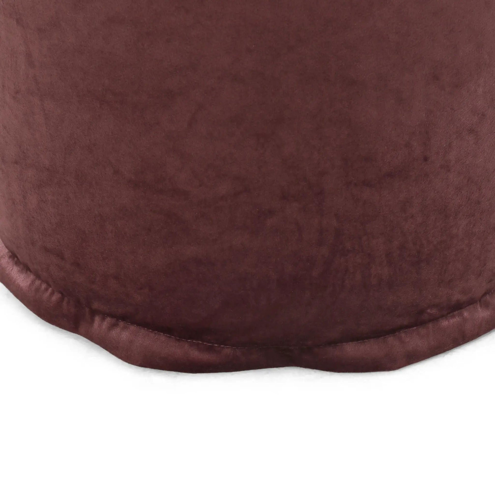Shimon cylinder pouf ottoman burgundy velvet upholstery with stitched edge on Tampa Home & Garden Store