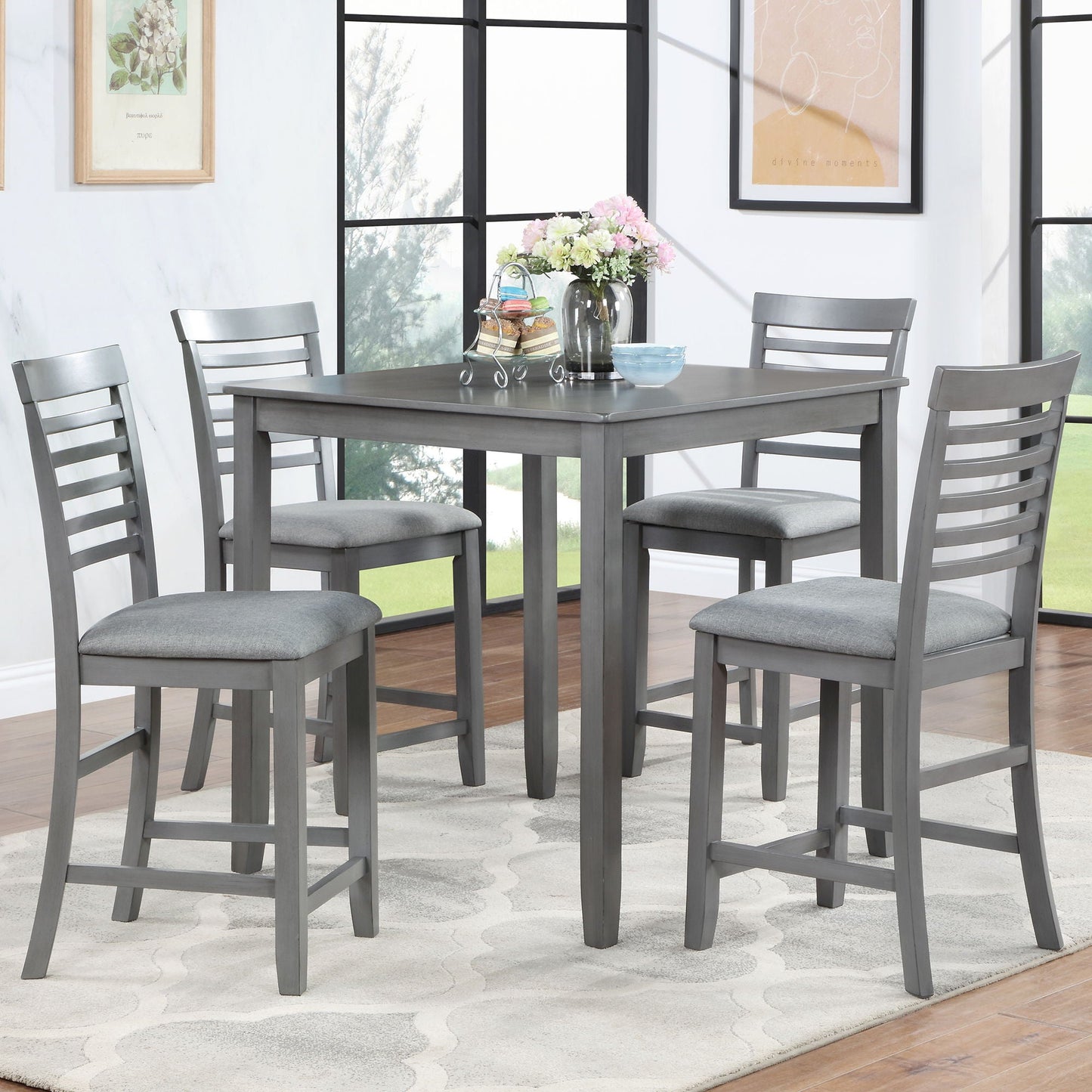 Square Counter Height Dining Table and 4 Chairs
