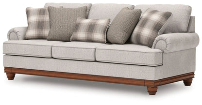 Sofa Clearbrooke Sandstone in beige woven fabric with plaid cushions, wooden base on Tampa Home & Garden Store