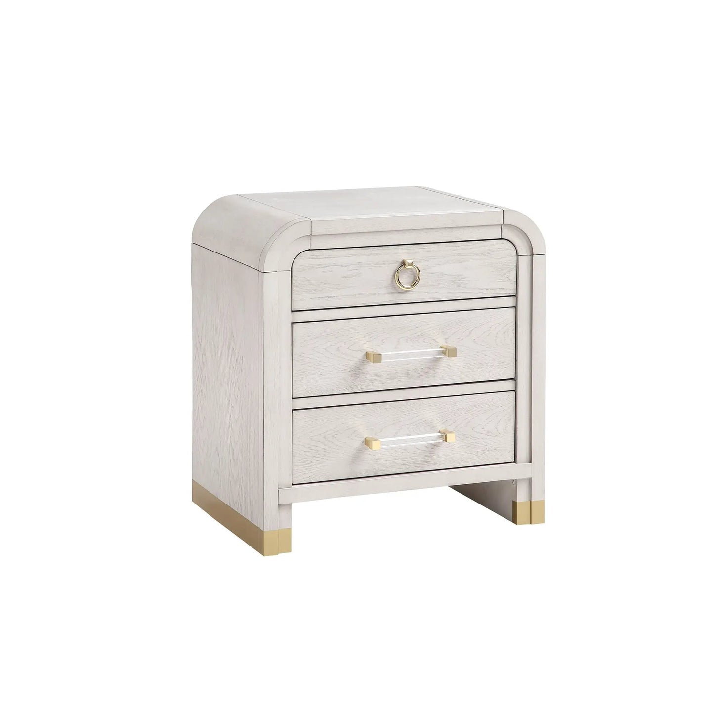 Malco 5 Piece Bedroom Set light gray wash with rounded edges, gold ring pull, and gold feet on Tampa Home & Garden Store