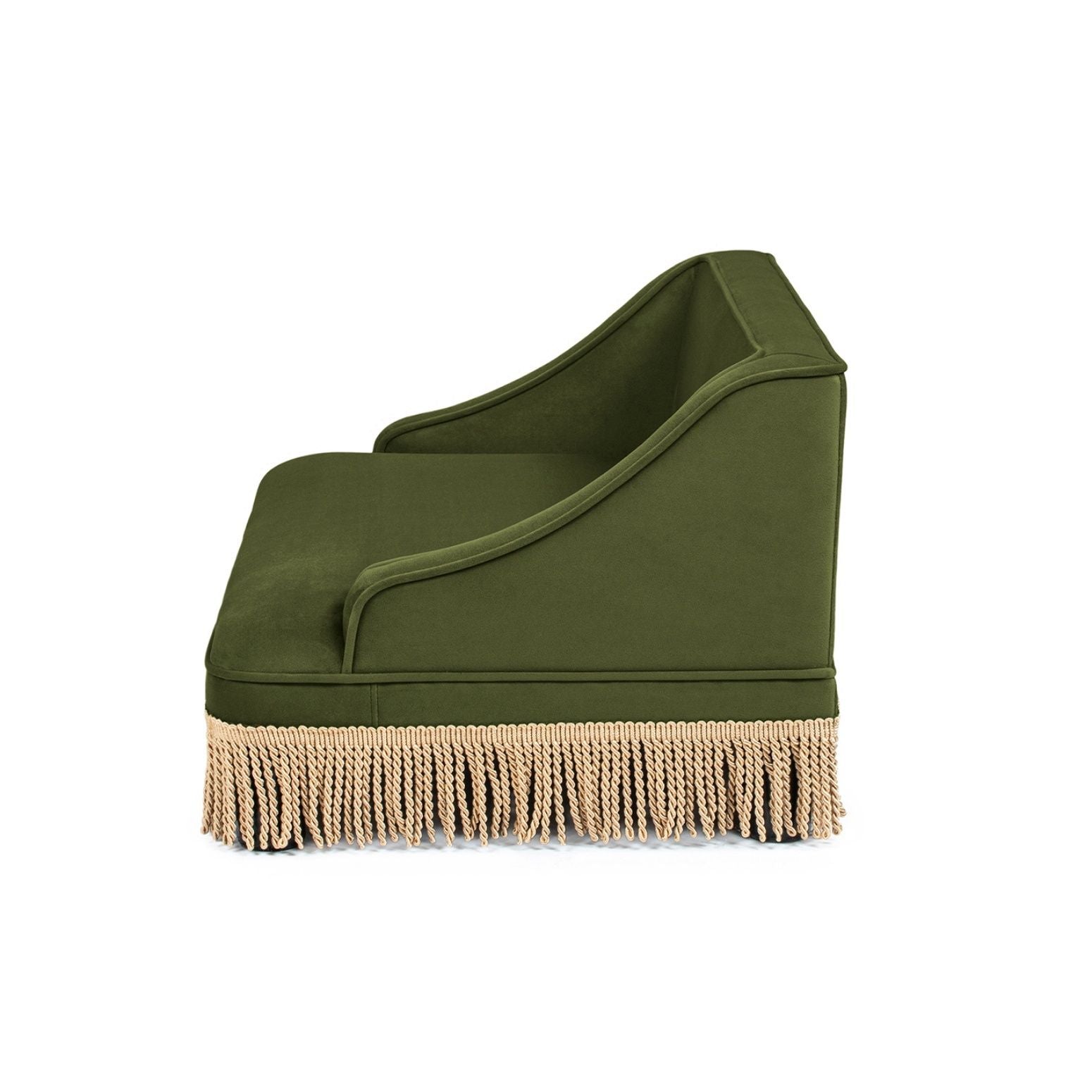 Duchess Pet Bed Sofa olive green fabric with rope fringe base by HouseOfZazla on Tampa Home & Garden Store