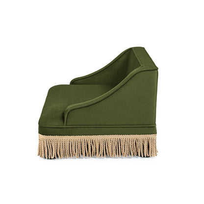 Duchess Pet Bed Sofa olive green fabric with rope fringe base by HouseOfZazla on Tampa Home & Garden Store