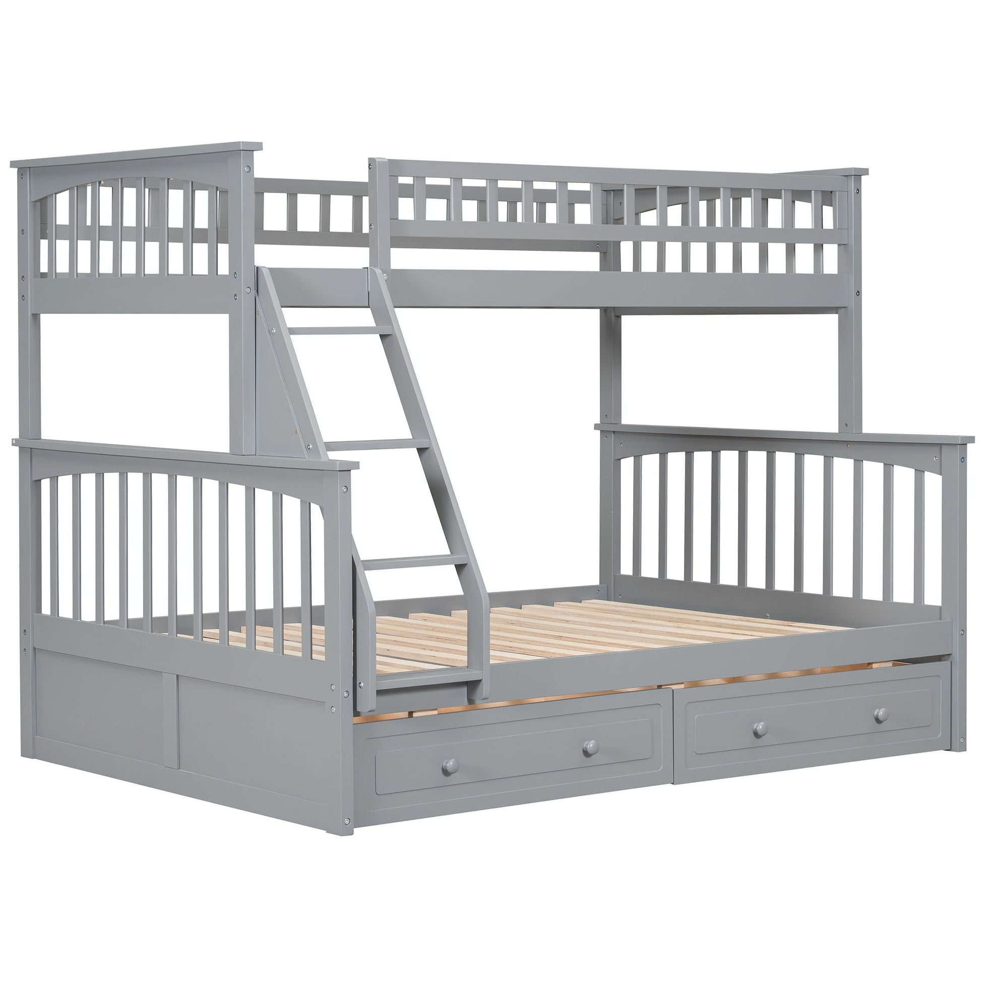 Gray wood bunk bed with built-in drawers and ladder on Tampa Home & Garden Store