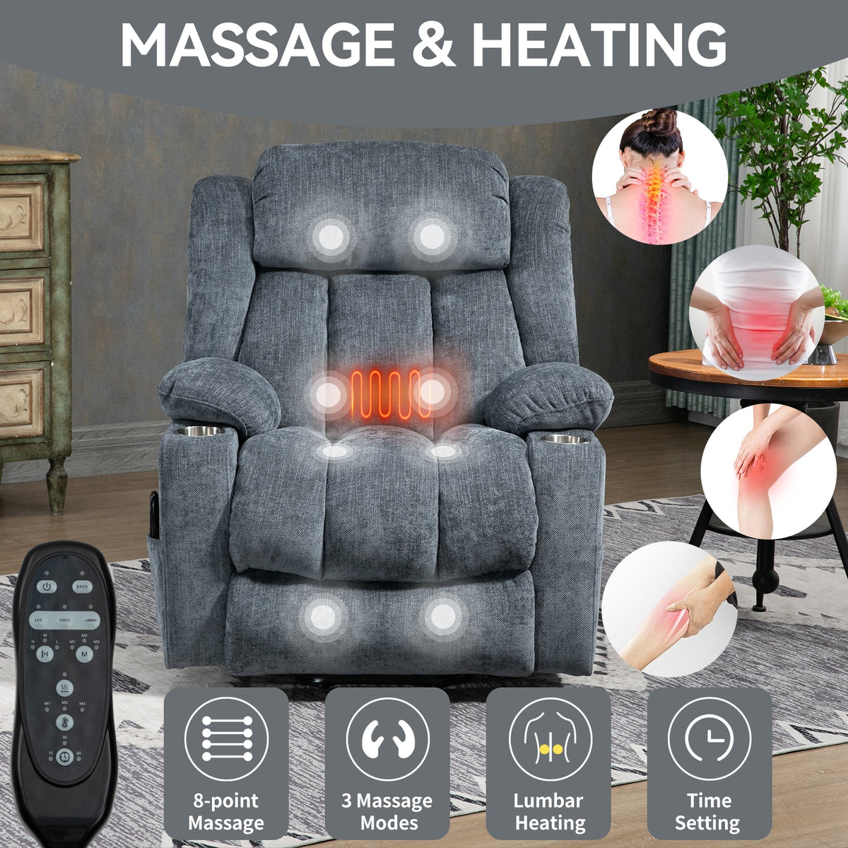 Chenille and power lift recliner with heating