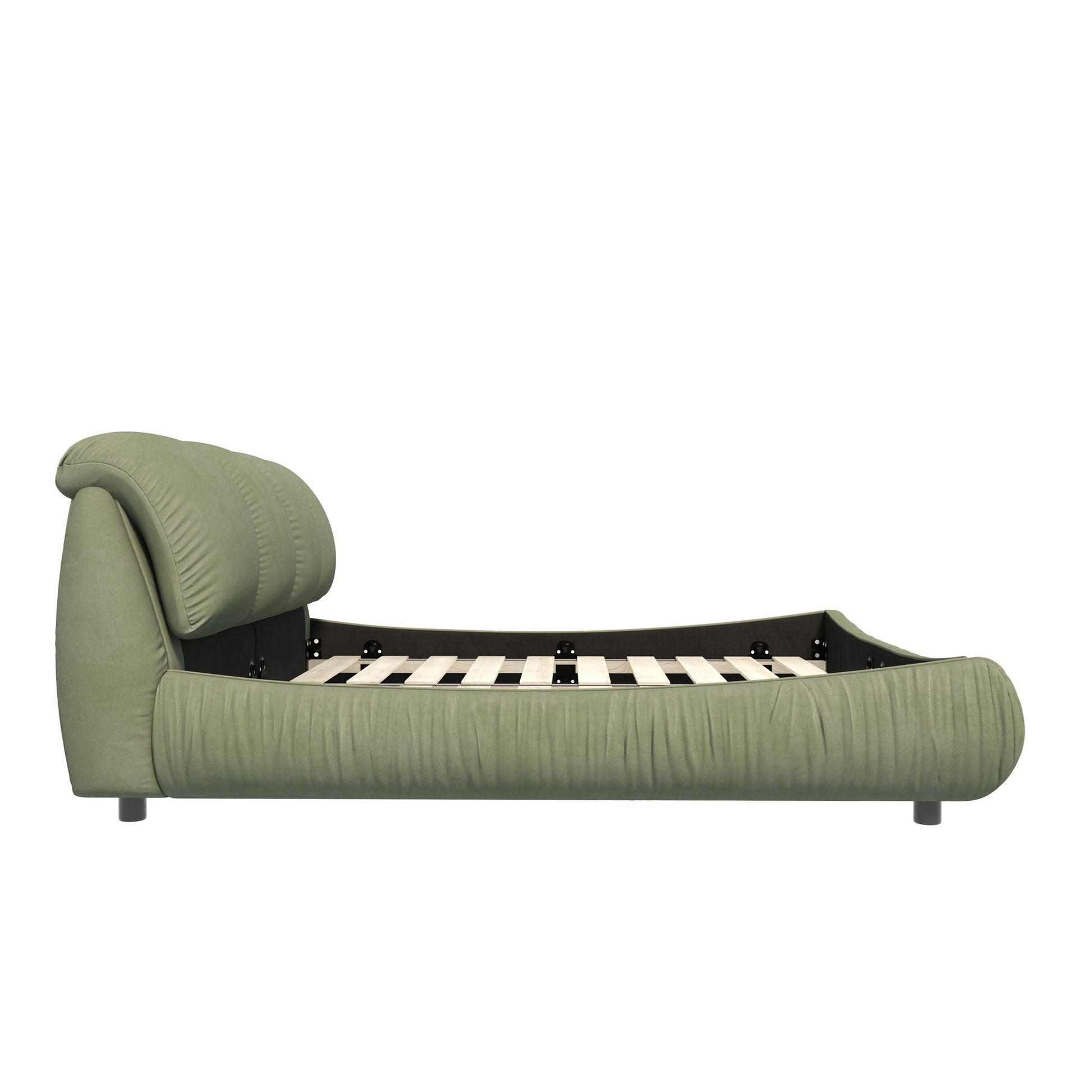 Luxury Upholstered Platform Bed with oversized backrest and wood frame, sage green upholstery on Tampa Home & Garden Store