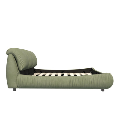 Luxury Upholstered Platform Bed with oversized backrest and wood frame, sage green upholstery on Tampa Home & Garden Store