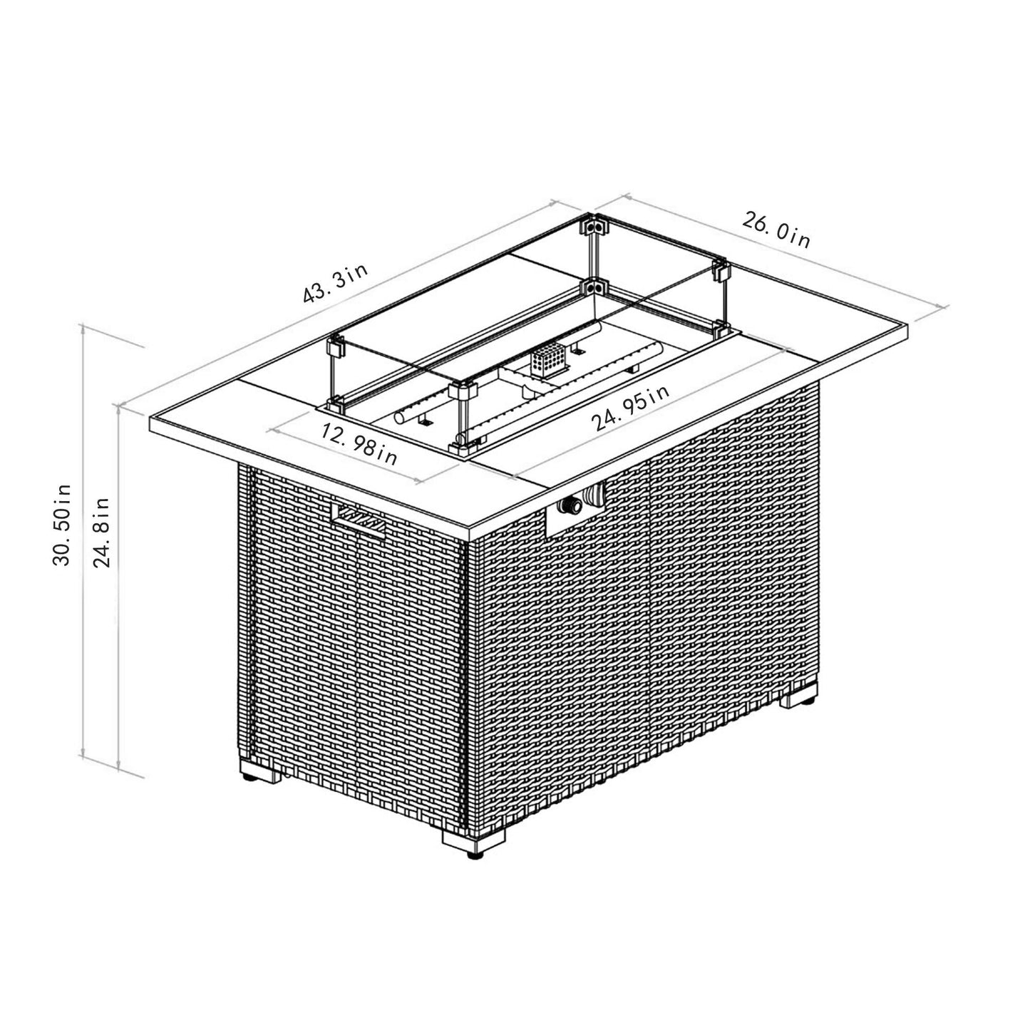 44' Propane Fire Pit Table with Tile Top and Wicker Base by HouseOfZazla; assembly diagram on Tampa Home & Garden Store