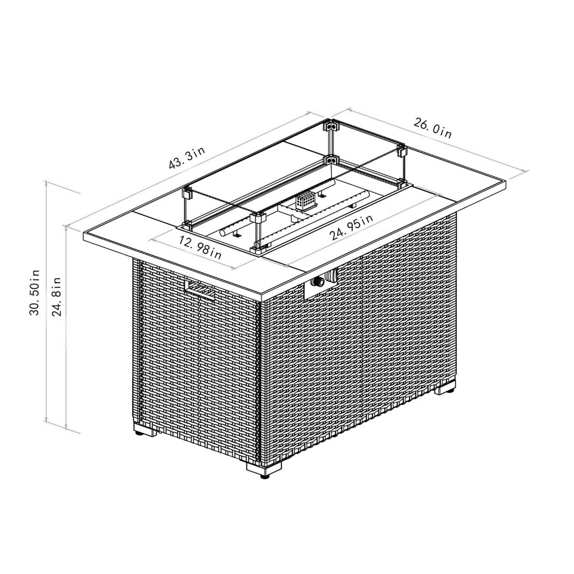 44' Propane Fire Pit Table with Tile Top and Wicker Base by HouseOfZazla; assembly diagram on Tampa Home & Garden Store