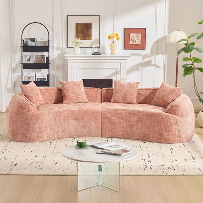 Curved Compressed Sofa in pink textured fabric, Nordic-style stationary sofa on Tampa Home & Garden Store
