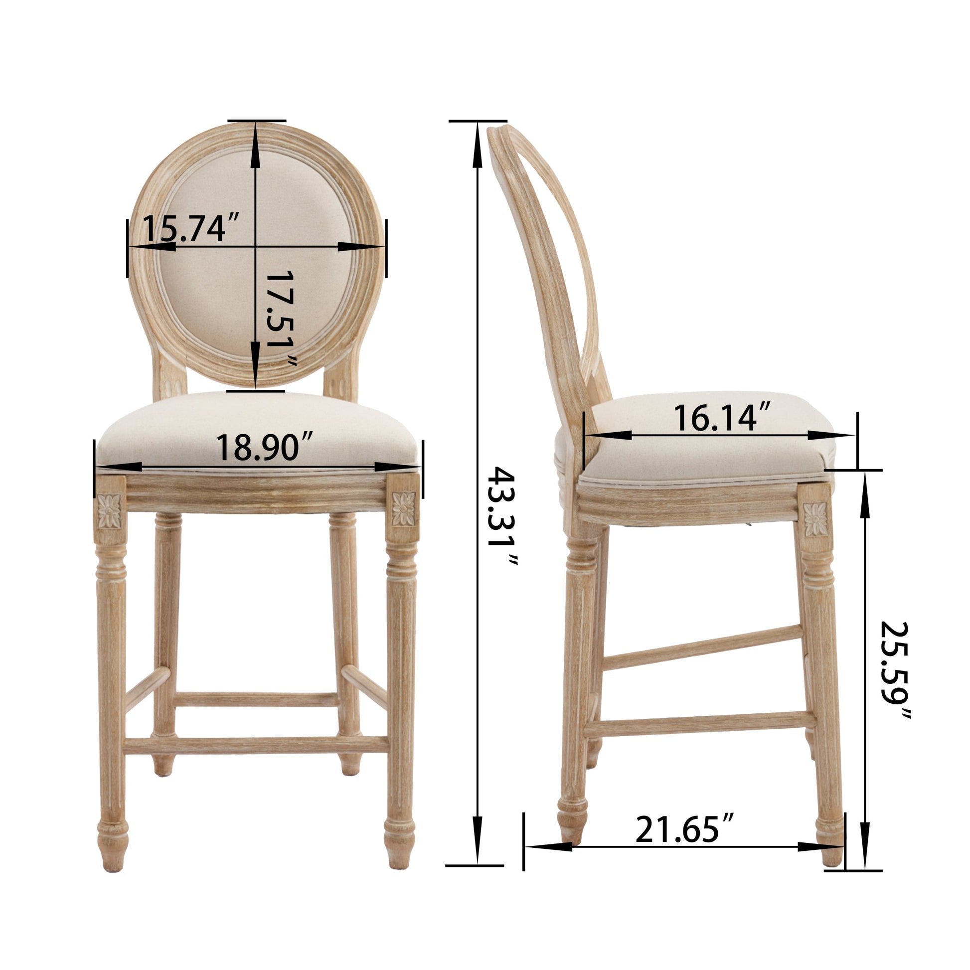 French Country 26in Bar Chairs Set of 2 by HouseOfZazla, wood frame, upholstered seats on Tampa Home & Garden Store