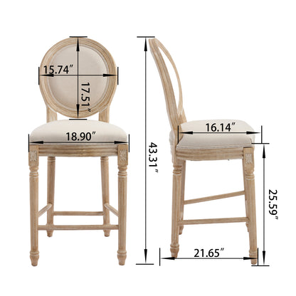 French Country 26in Bar Chairs Set of 2 by HouseOfZazla, wood frame, upholstered seats on Tampa Home & Garden Store