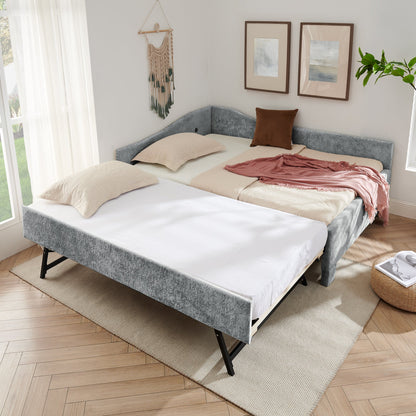 Full Size Curved Round-Edge Padded Backrest Daybed in gray upholstery HouseOfZazla on Tampa Home & Garden Store