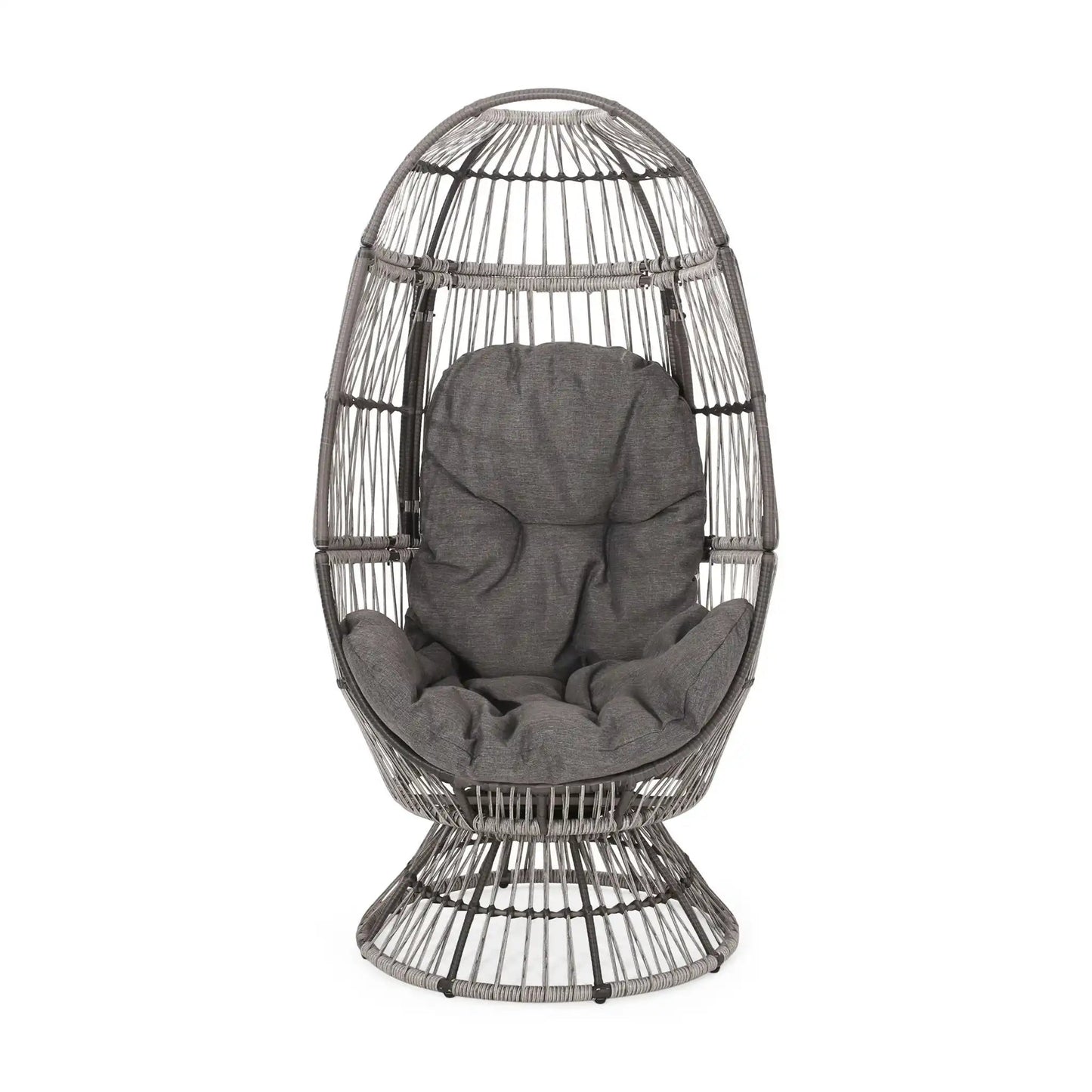 Patio Swivel Basket Egg Chair with Cushion, gray woven wicker, HouseOfZazla swing chair on Tampa Home & Garden Store