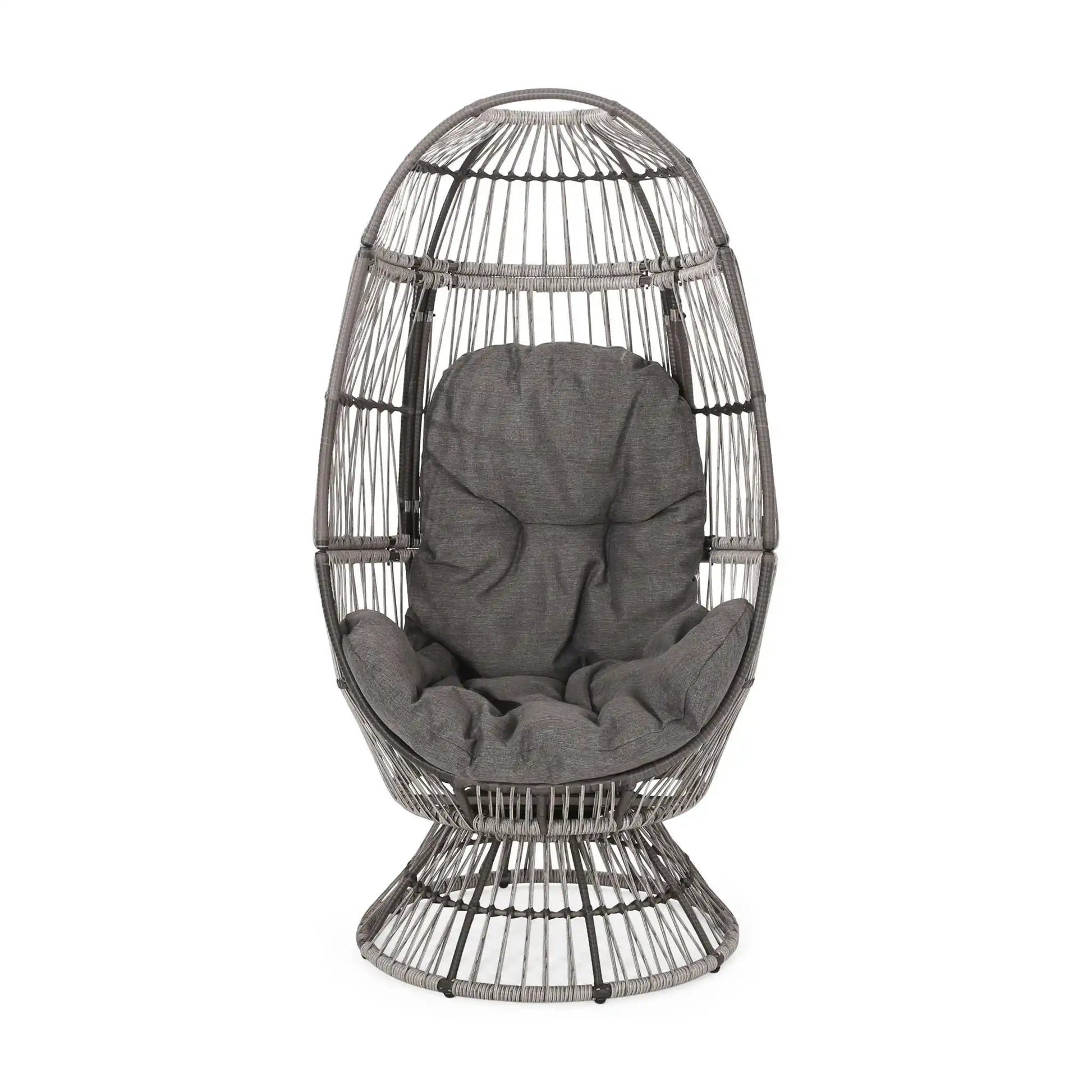 Patio Swivel Basket Egg Chair with Cushion, gray woven wicker, HouseOfZazla swing chair on Tampa Home & Garden Store