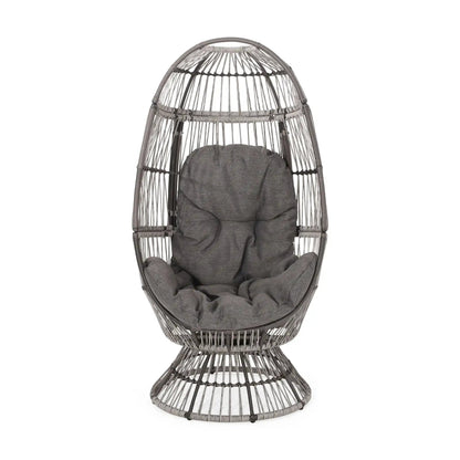 Patio Swivel Basket Egg Chair with Cushion, gray woven wicker, HouseOfZazla swing chair on Tampa Home & Garden Store