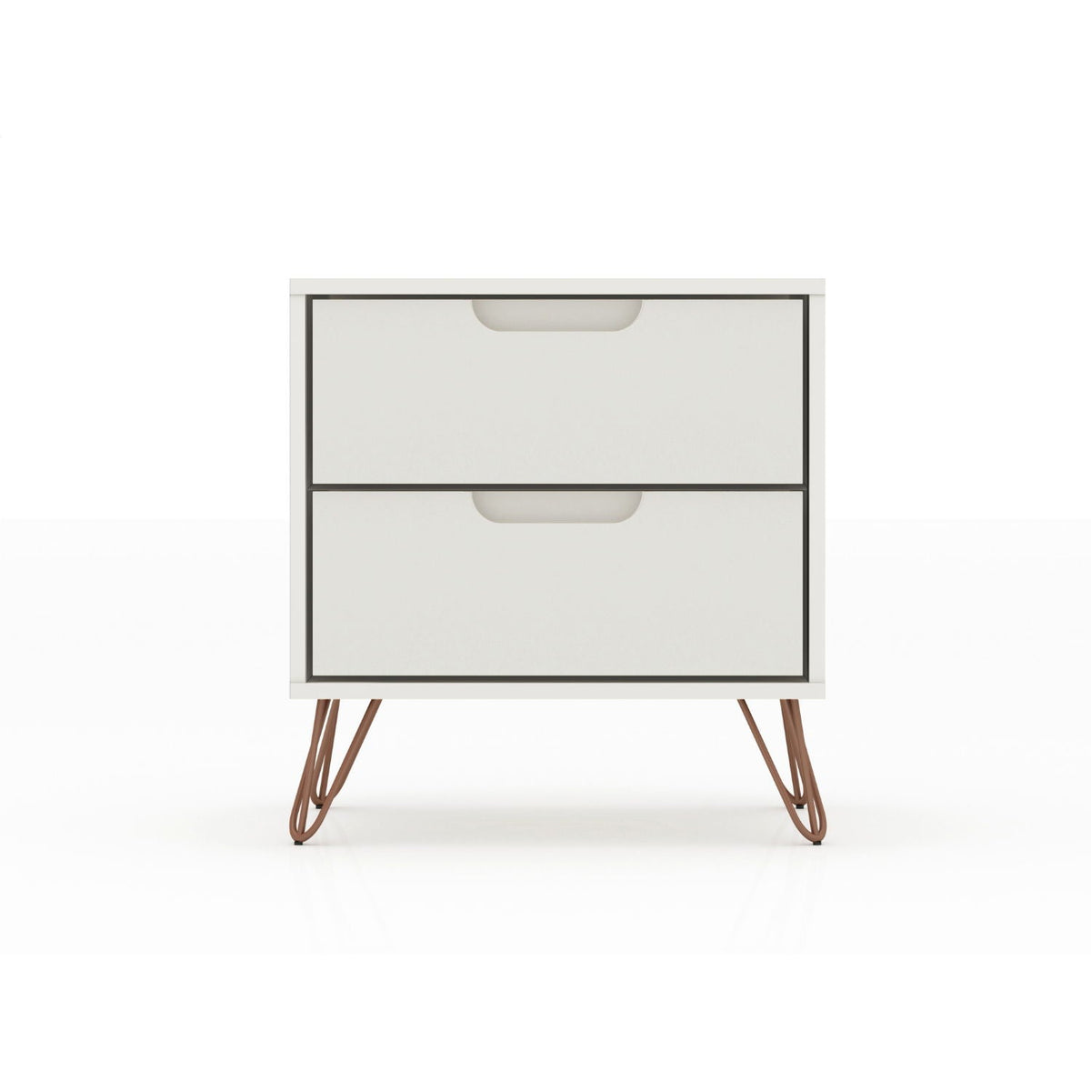 2-drawer accent nightstand in white with black trim and splayed wooden legs by HouseOfZazla on Tampa Home & Garden Store