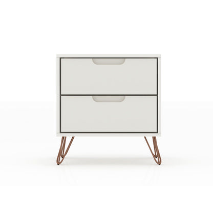 2-drawer accent nightstand in white with black trim and splayed wooden legs by HouseOfZazla on Tampa Home & Garden Store