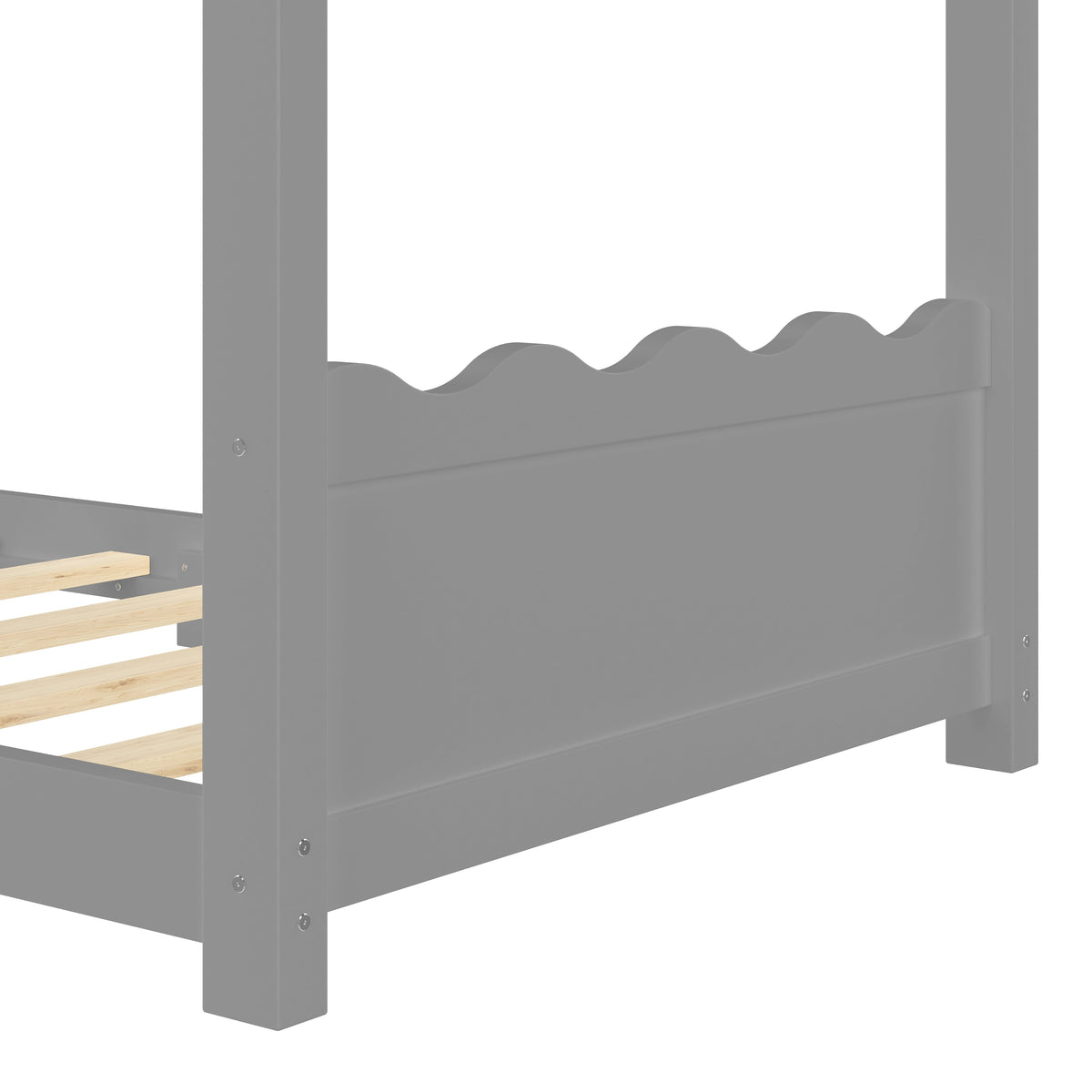 Twin House Floor Bed with Support Slats solid wood white by HouseOfZazla scalloped rail on Tampa Home & Garden Store
