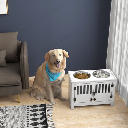 PawHut Large Elevated Dog Bowls with Storage Cabinet white pet feeder with two stainless bowls on Tampa Home & Garden Store
