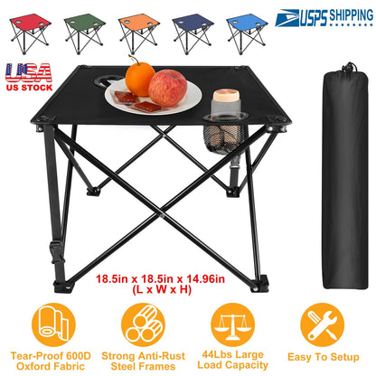 GemGear 2Pcs Foldable Camping Table with 2 Cup Holders and Carry Bag in black on Tampa Home & Garden Store