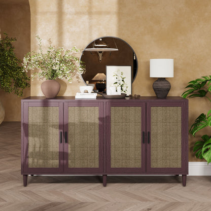 Buffet cabinet with adjustable shelves in purple wood and woven cane panels on Tampa Home & Garden Store