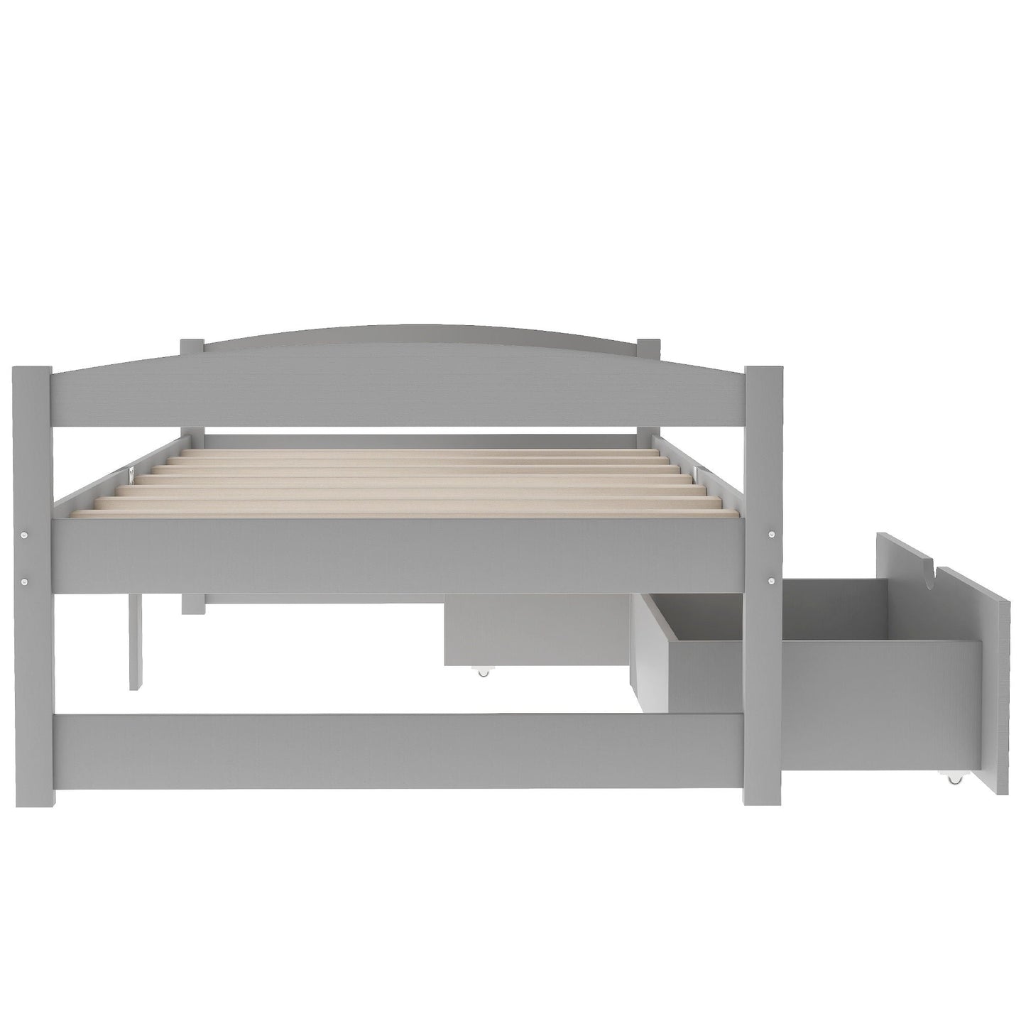Platform bed with 2 drawers in gray finish, slatted base, HouseOfZazla storage bed on Tampa Home & Garden Store