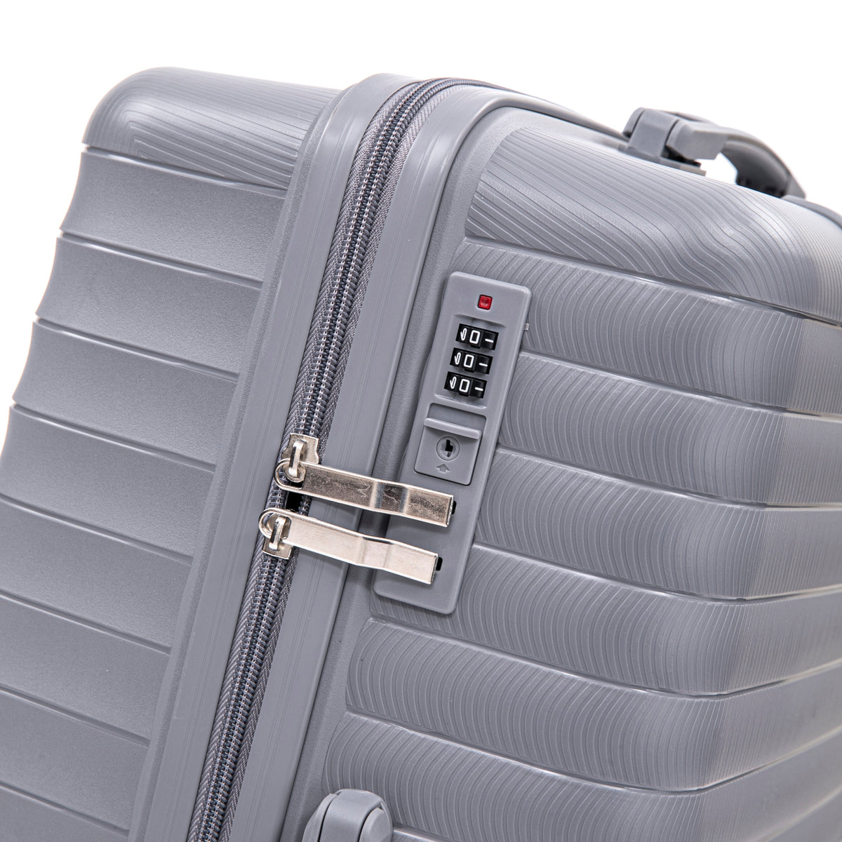 4-Piece PP Luggage Set with Cosmetic Case, light gray, textured shell and built-in lock on Tampa Home & Garden Store