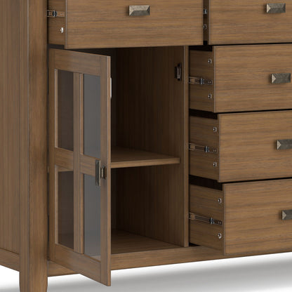 Rustic Brown Sideboard Buffet with tempered glass doors by HouseOfZazla and multiple drawers on Tampa Home & Garden Store