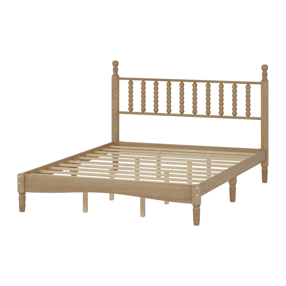 Queen Size wood platform bed with gourd headboard in natural finish, slat base by HouseOfZazla on Tampa Home & Garden Store