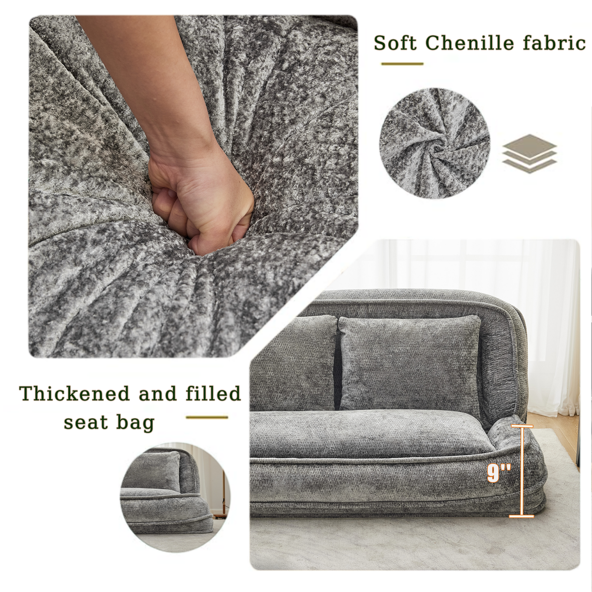 Double Human Dog Bed Loveseat by HouseOfZazla in soft chenille gray fabric xl floor couch on Tampa Home & Garden Store