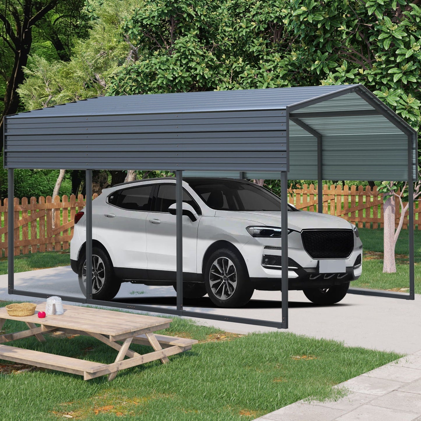 10 x 15 Ft Galvanized Steel Carport and Charcoal
