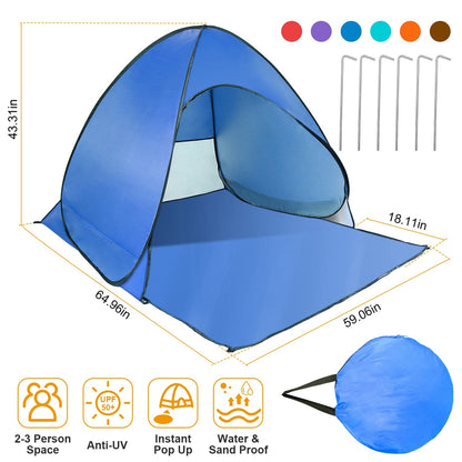 GemGear blue pop-up beach tent for 2–3 people; anti-UV waterproof canopy; instant setup on Tampa Home & Garden Store