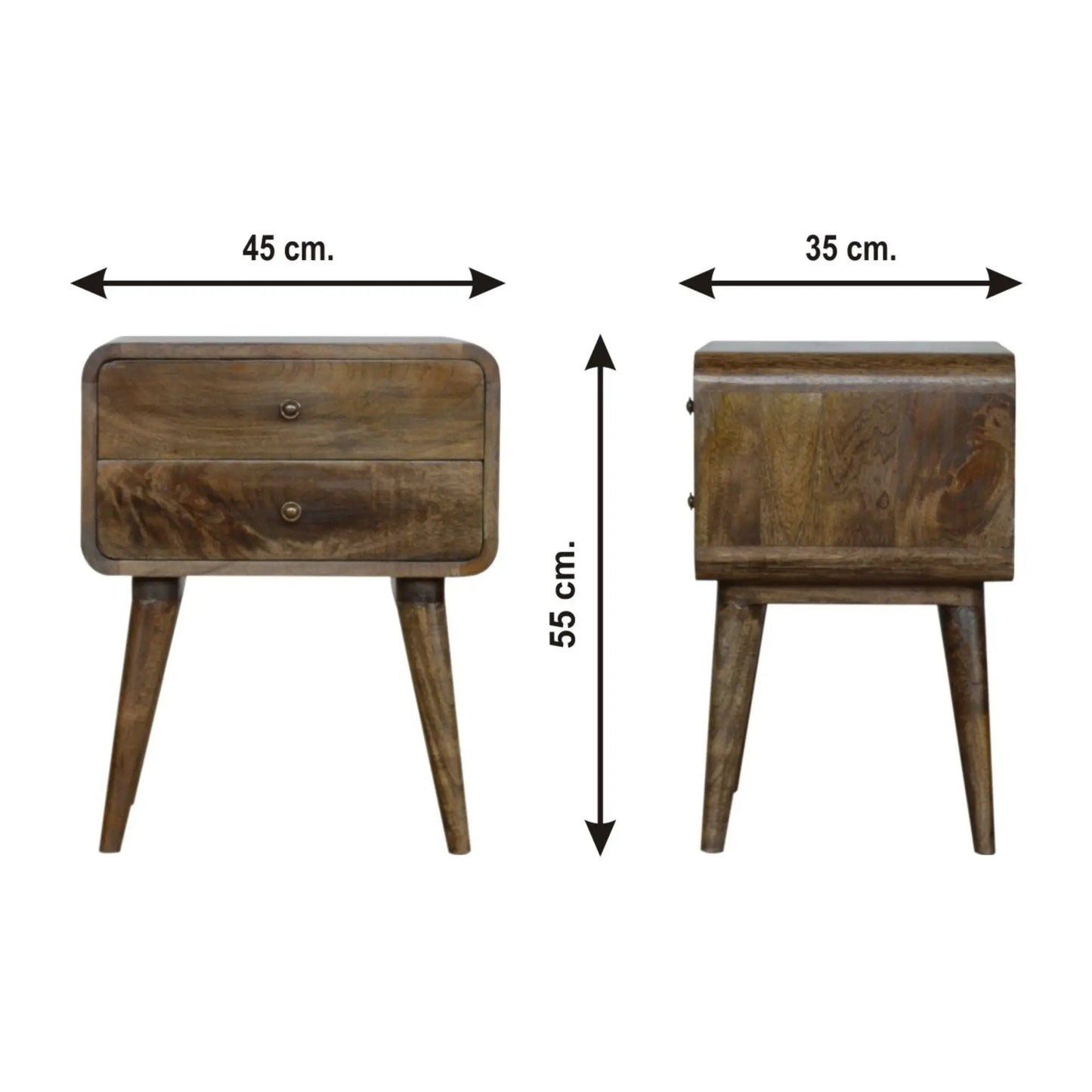 Pair of curved nightstands in warm wood with rounded edges by Unique Piece Furniture on Tampa Home & Garden Store