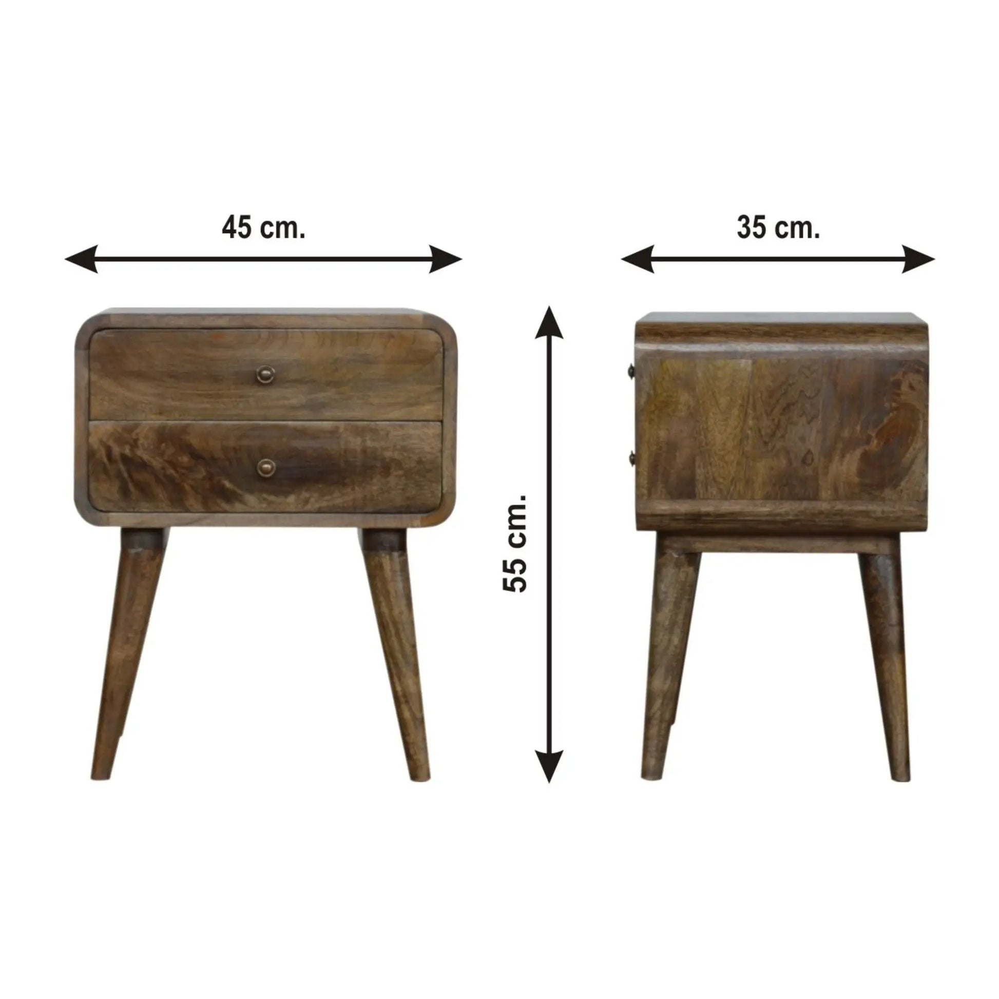 Pair of curved nightstands in warm wood with rounded edges by Unique Piece Furniture on Tampa Home & Garden Store