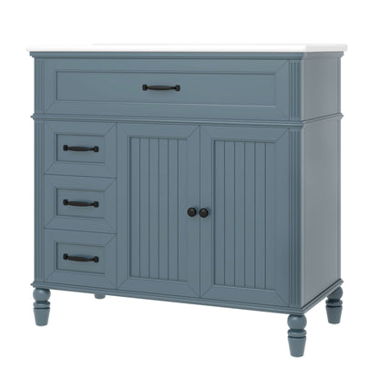 Bathroom vanity with sink and drawers, blue-gray freestanding solid wood cabinet HouseOfZazla on Tampa Home & Garden Store
